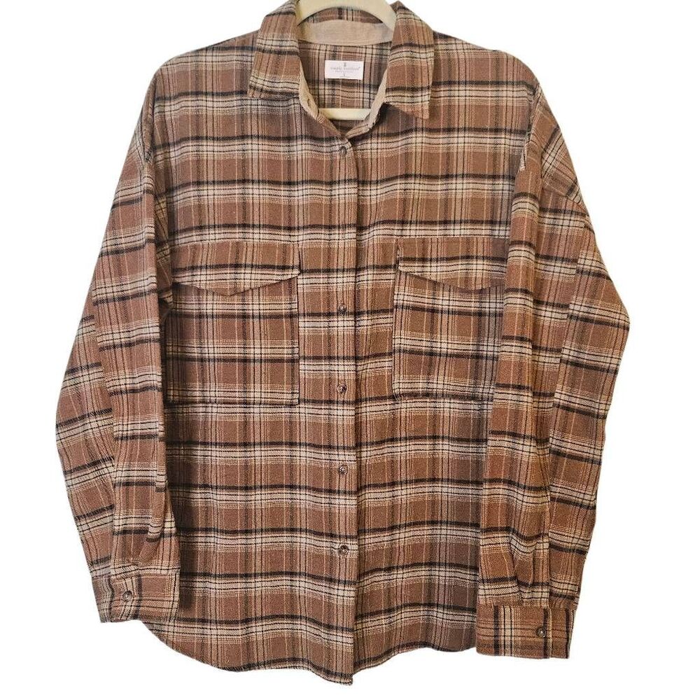Simply Southern womens brown & black  flannel shirt.Cabincore. L.#1014